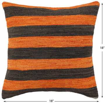 handmade Modern Pillow Rust Black Hand-Woven SQUARE 100% WOOL  Hand woven turkish pillow  2 x 2